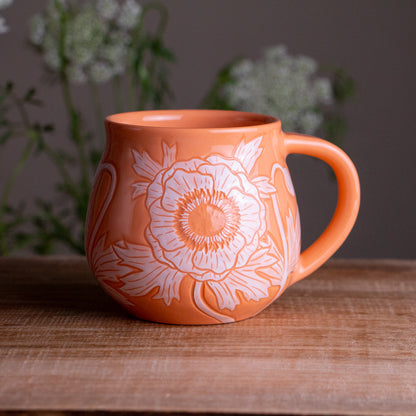 Peach Sgraffito Anemone Mug #2 [14oz]