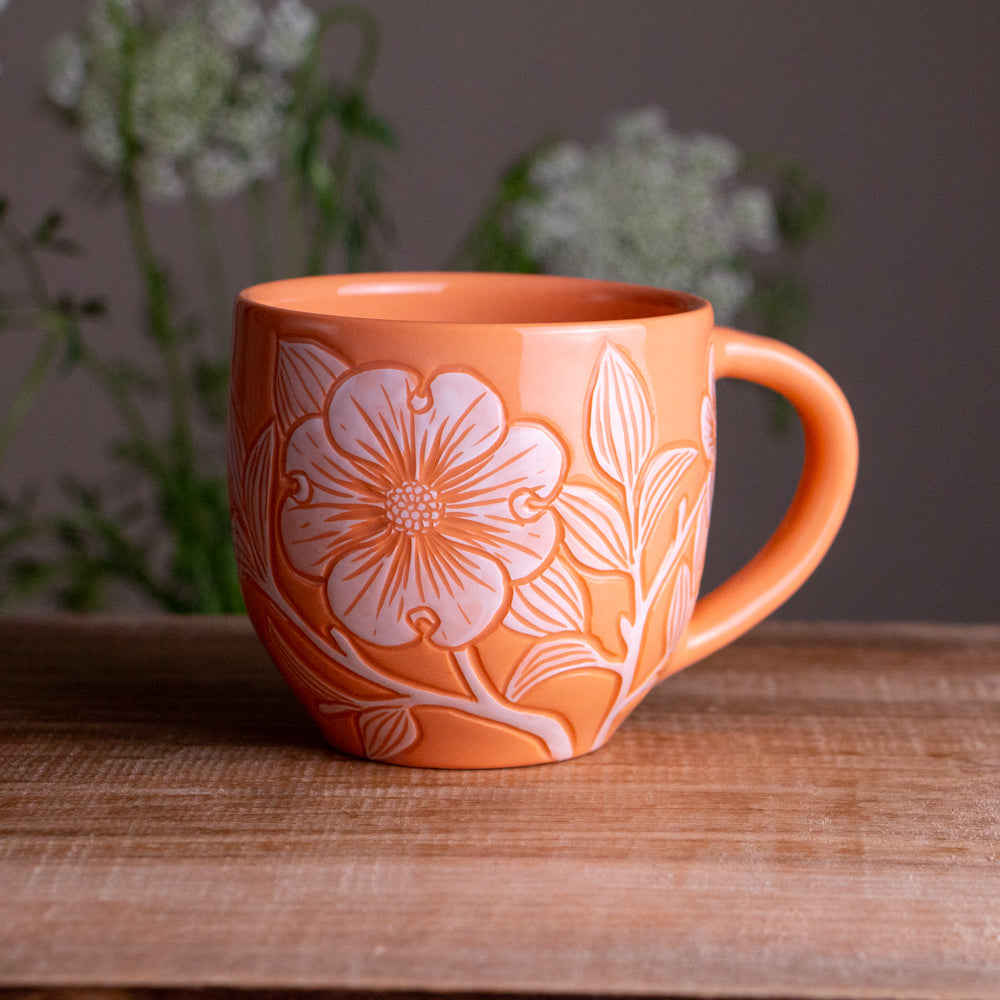 Peach Sgraffito Dogwood Mug #2 [12oz]