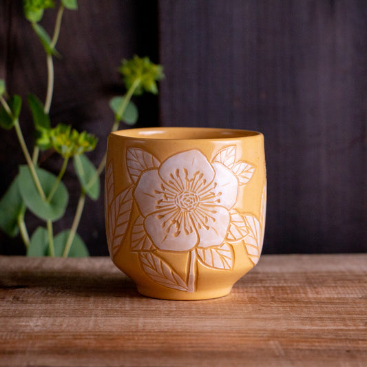 Yellow Sgraffito Hellebore Tumbler [10oz]