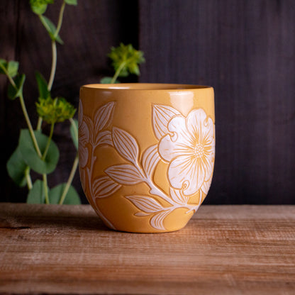Yellow Sgraffito Dogwood Mug #2 [13oz]