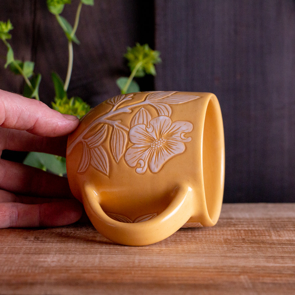 Yellow Sgraffito Dogwood Mug #2 [13oz]