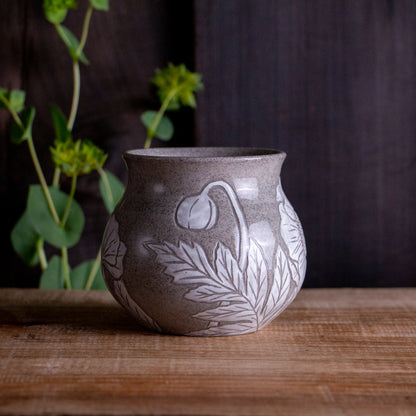 Gray Sandstone Sgraffito Poppy Mug #2 [13oz]