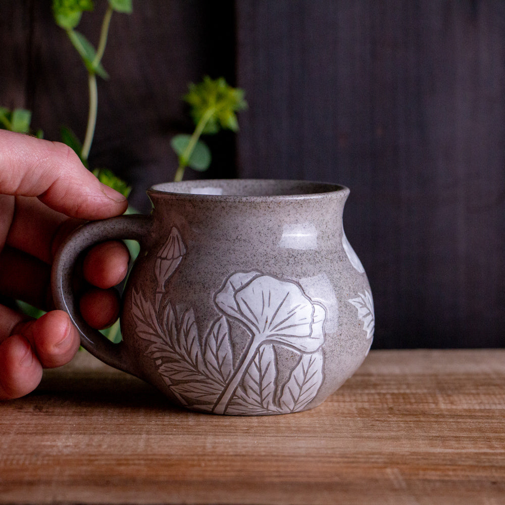 Gray Sandstone Sgraffito Poppy Mug #2 [13oz]