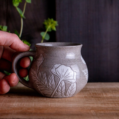 Gray Sandstone Sgraffito Poppy Mug #2 [13oz]