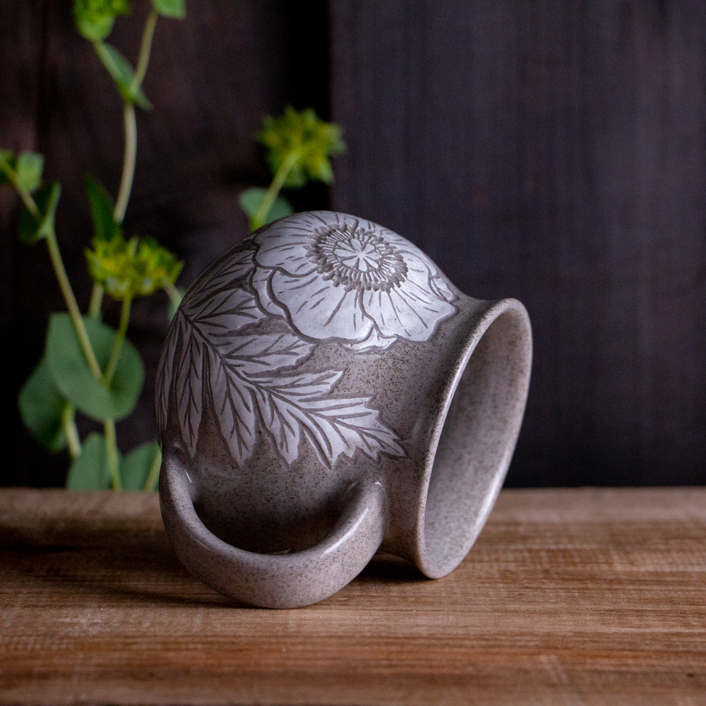Gray Sandstone Sgraffito Poppy Mug #2 [13oz]