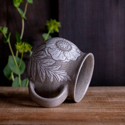 Gray Sandstone Sgraffito Poppy Mug #2 [13oz]