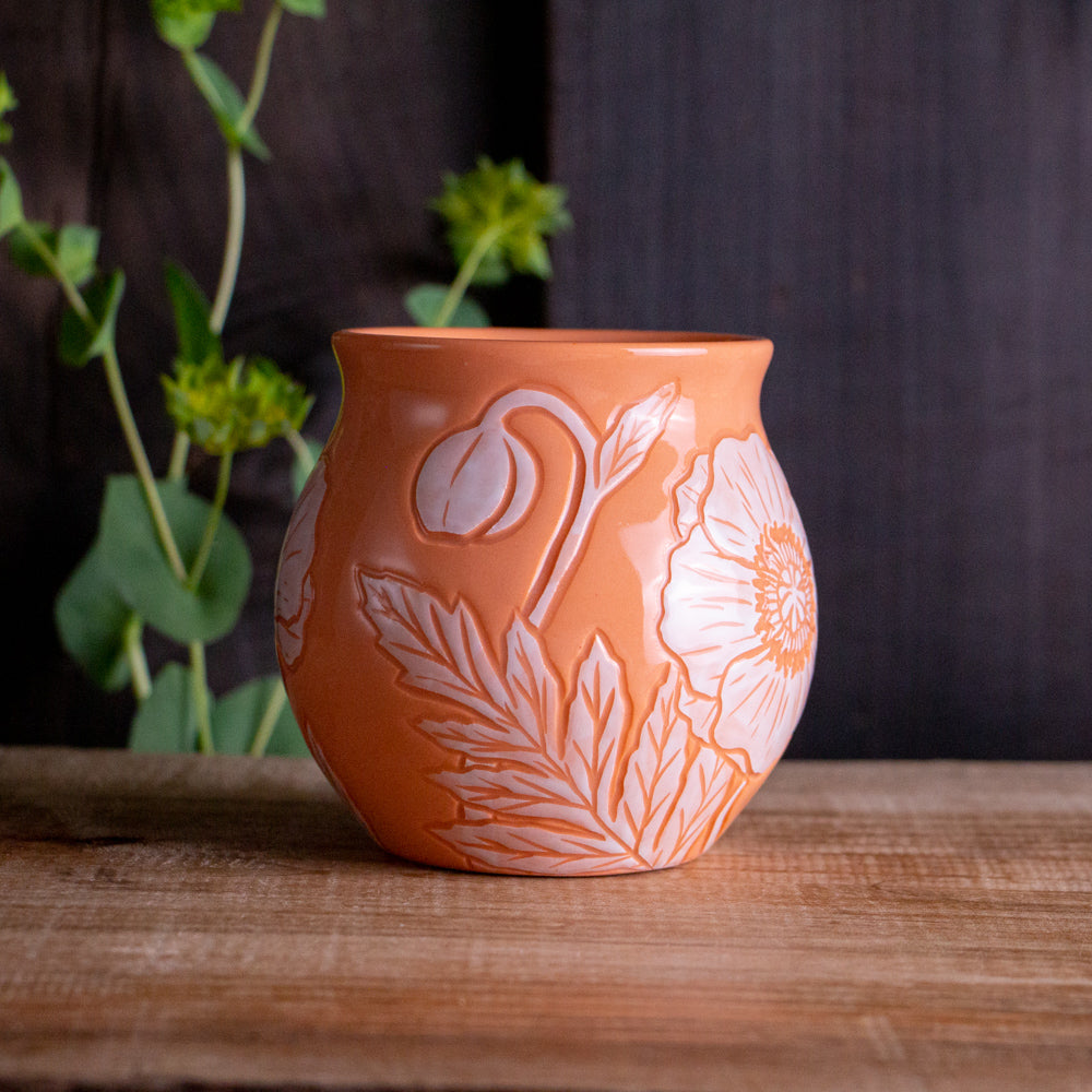 Peach Sgraffito Poppy Mug #1 [13oz]