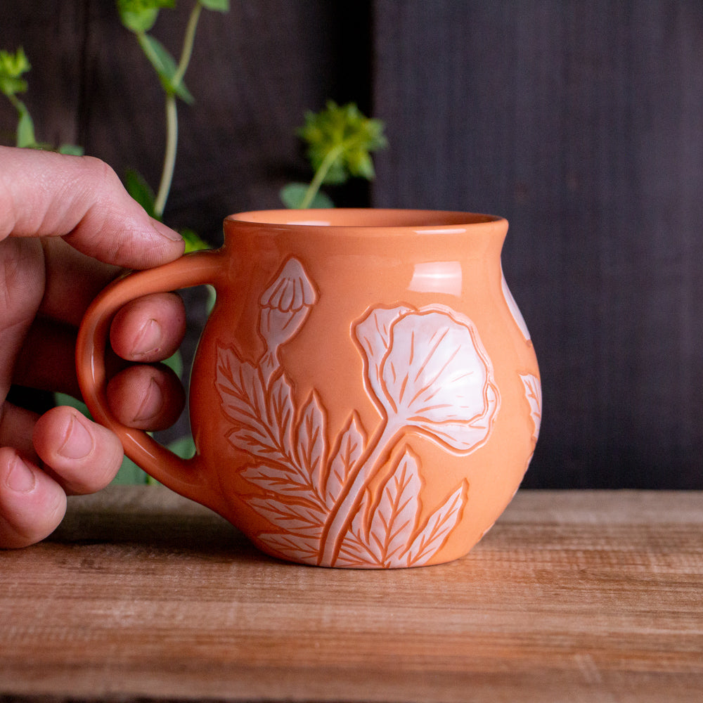 Peach Sgraffito Poppy Mug #1 [13oz]