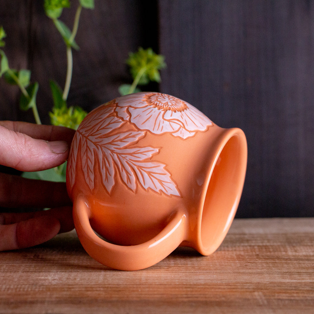 Peach Sgraffito Poppy Mug #1 [13oz]