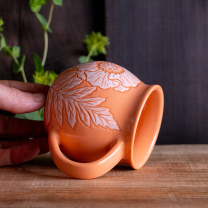 Peach Sgraffito Poppy Mug #1 [13oz]