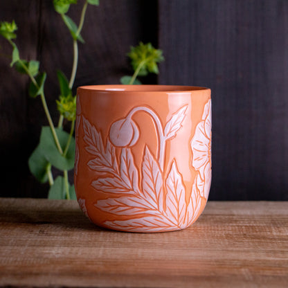 Peach Sgraffito Poppy Mug #2 [15oz]