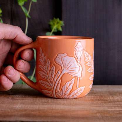 Peach Sgraffito Poppy Mug #2 [15oz]