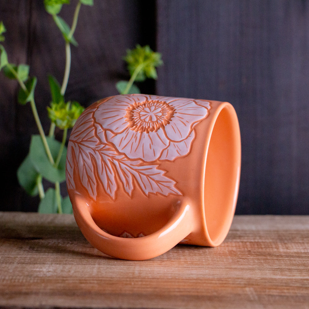 Peach Sgraffito Poppy Mug #2 [15oz]