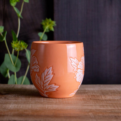 Peach Sgraffito Hibiscus Mug #1 [11oz]