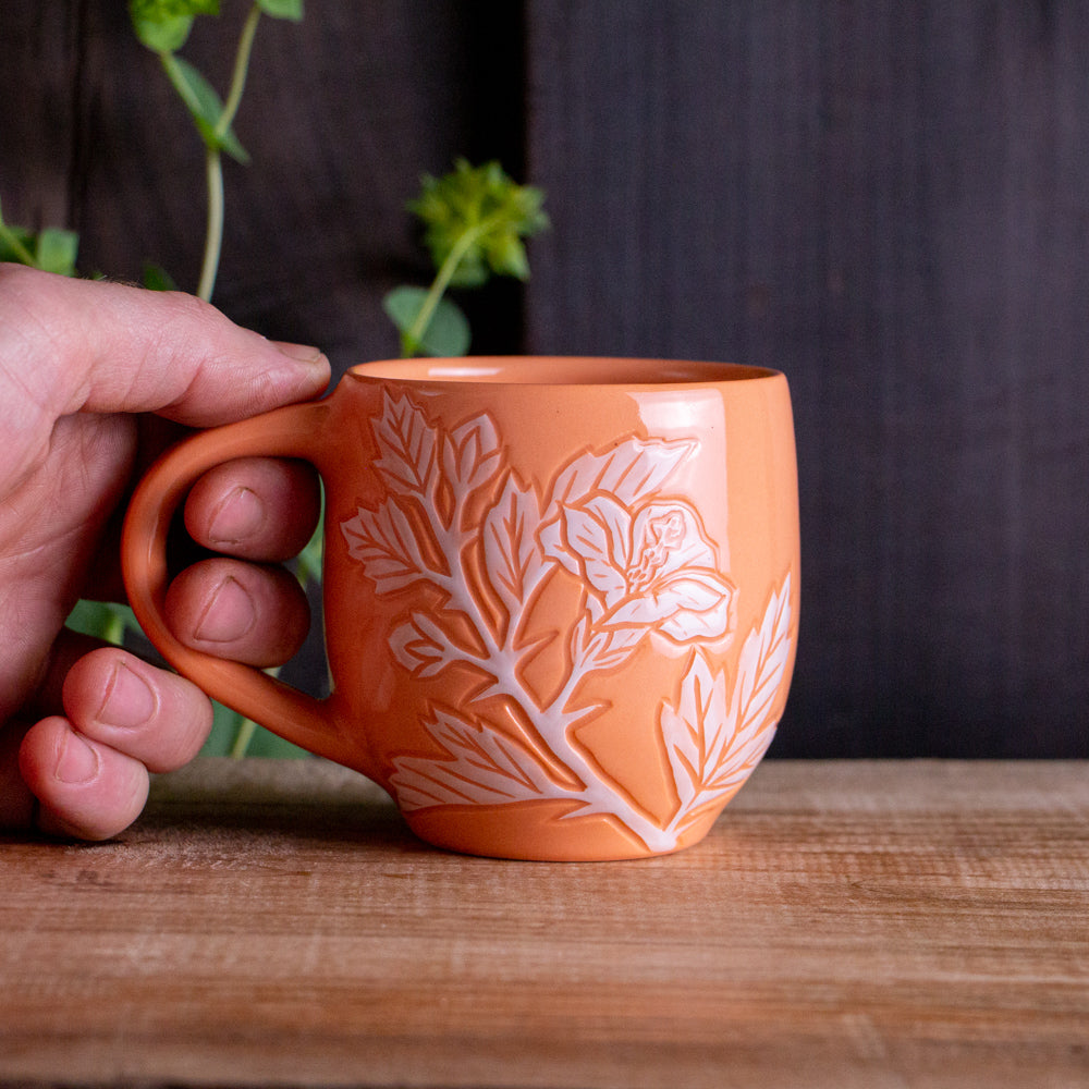 Peach Sgraffito Hibiscus Mug #1 [11oz]