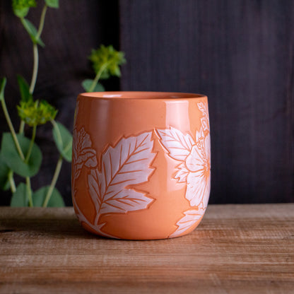Peach Sgraffito Hibiscus Mug #2 [14oz]
