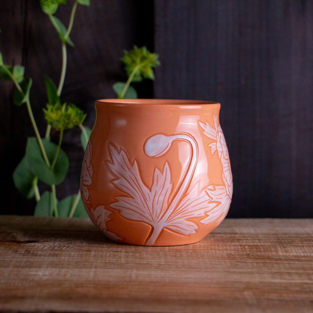Peach Sgraffito Anemone Mug #2 [14oz]