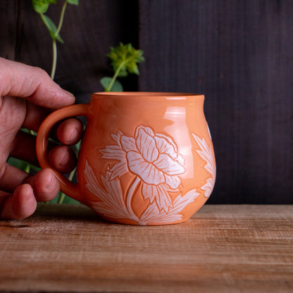 Peach Sgraffito Anemone Mug #2 [14oz]