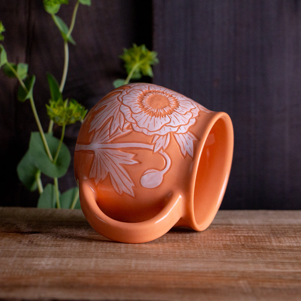 Peach Sgraffito Anemone Mug #2 [14oz]