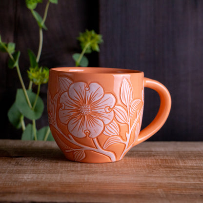 Peach Sgraffito Dogwood Mug #2 [12oz]