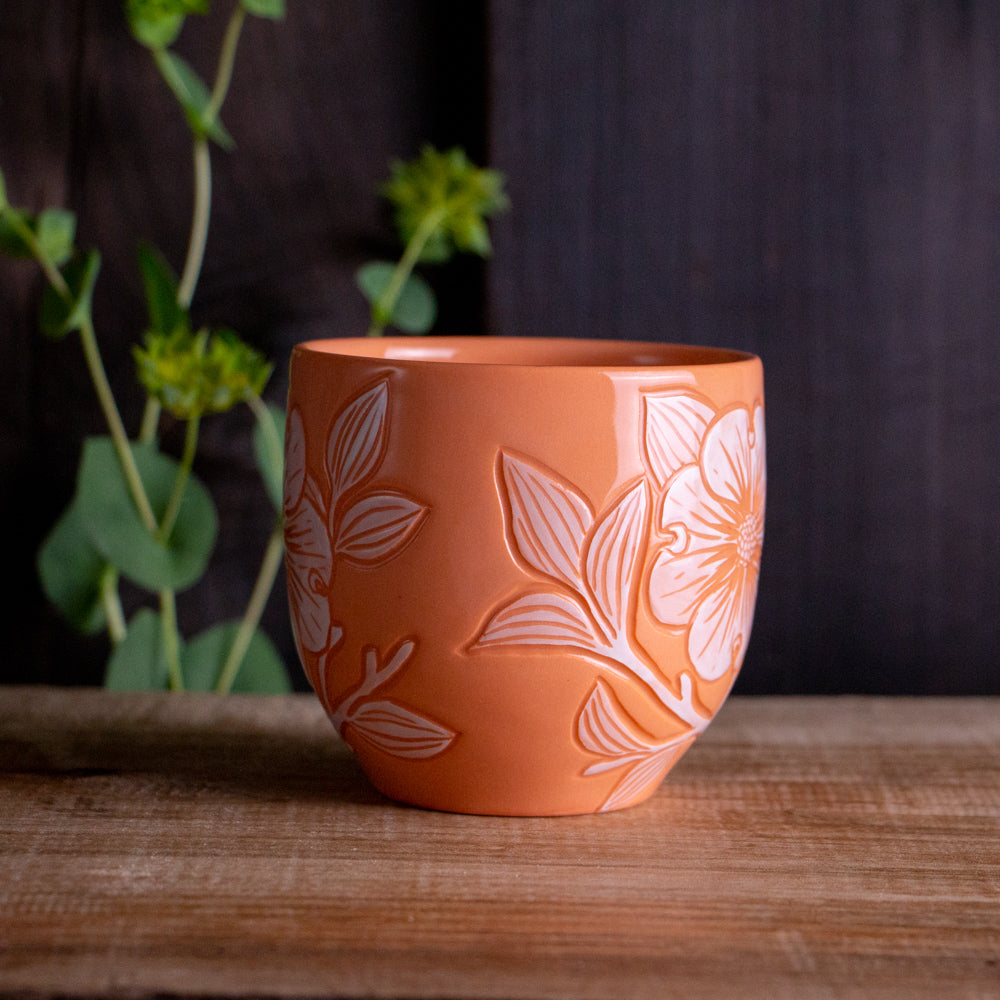 Peach Sgraffito Dogwood Mug #2 [12oz]
