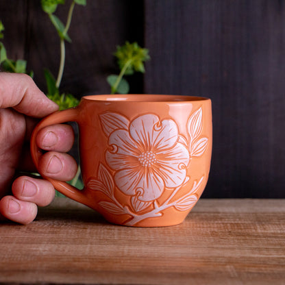 Peach Sgraffito Dogwood Mug #2 [12oz]