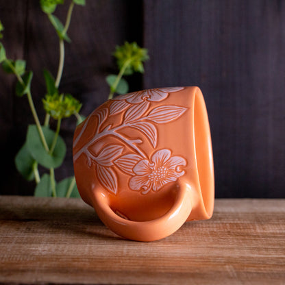 Peach Sgraffito Dogwood Mug #2 [12oz]