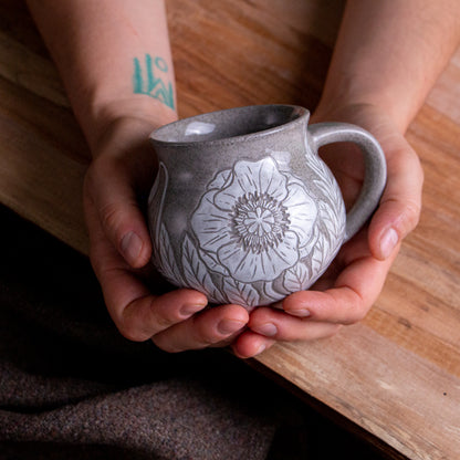 Gray Sandstone Sgraffito Poppy Mug #2 [13oz]