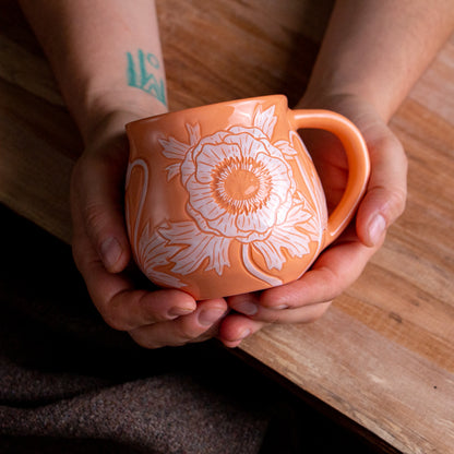 Peach Sgraffito Anemone Mug #2 [14oz]