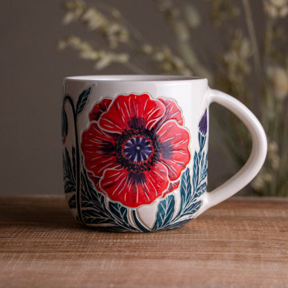 Red Poppy Botanic Mug 14-15oz