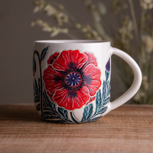 Red Poppy Botanic Mug 14-15oz