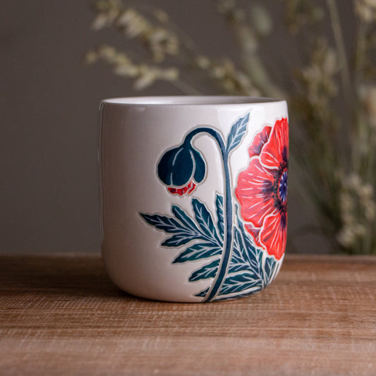 Red Poppy Botanic Mug 14-15oz