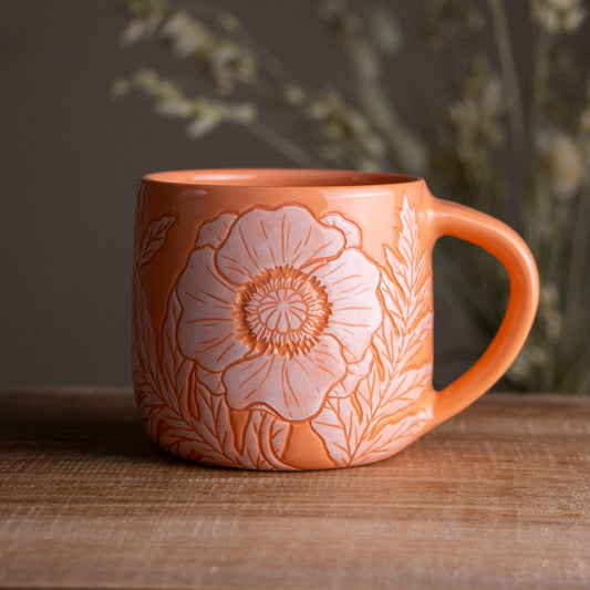 Peach Sgraffito Poppy Mug [14oz]