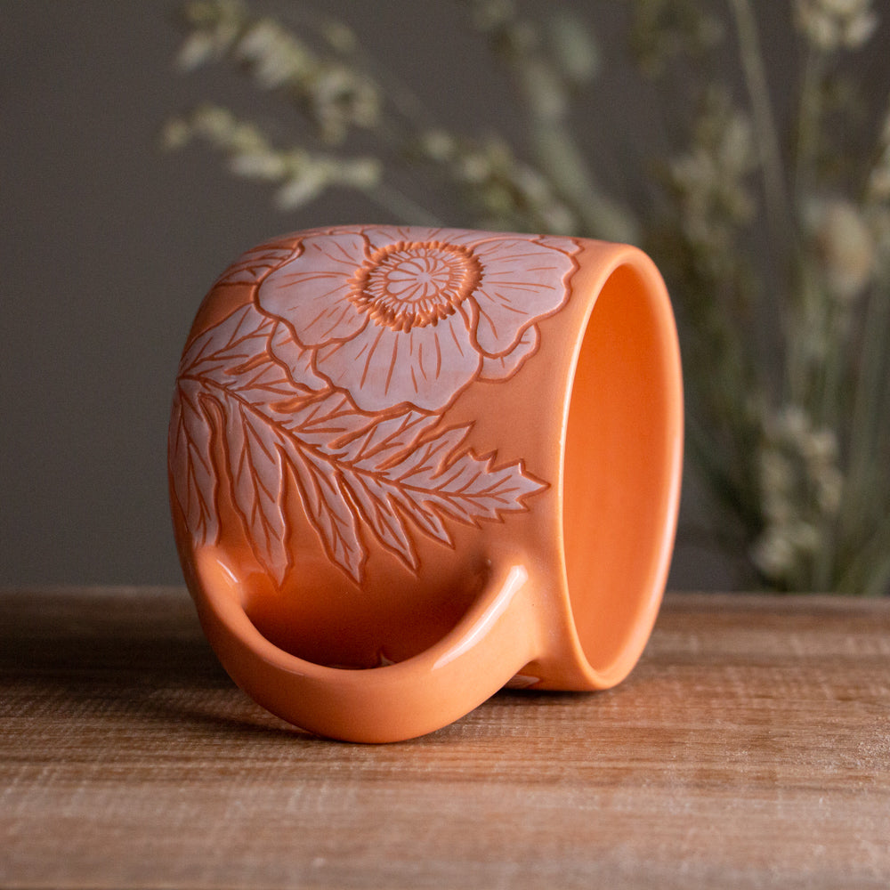 Peach Sgraffito Poppy Mug [14oz]