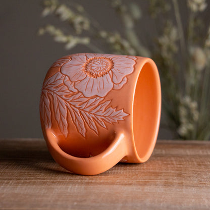 Peach Sgraffito Poppy Mug [14oz]