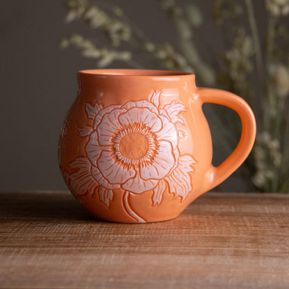 Peach Sgraffito Anemone Mug [15oz]