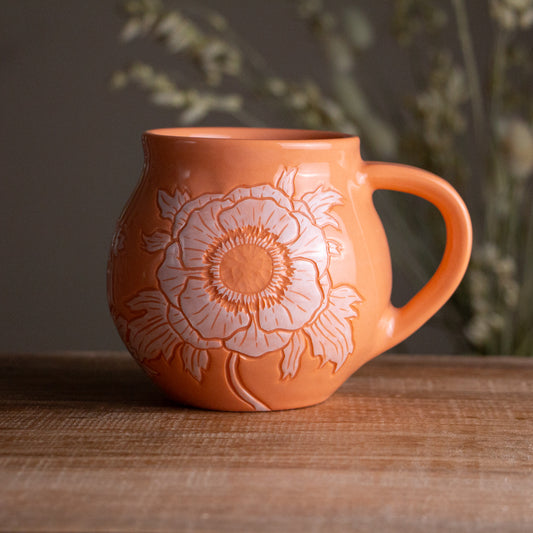 Peach Sgraffito Anemone Mug [15oz]