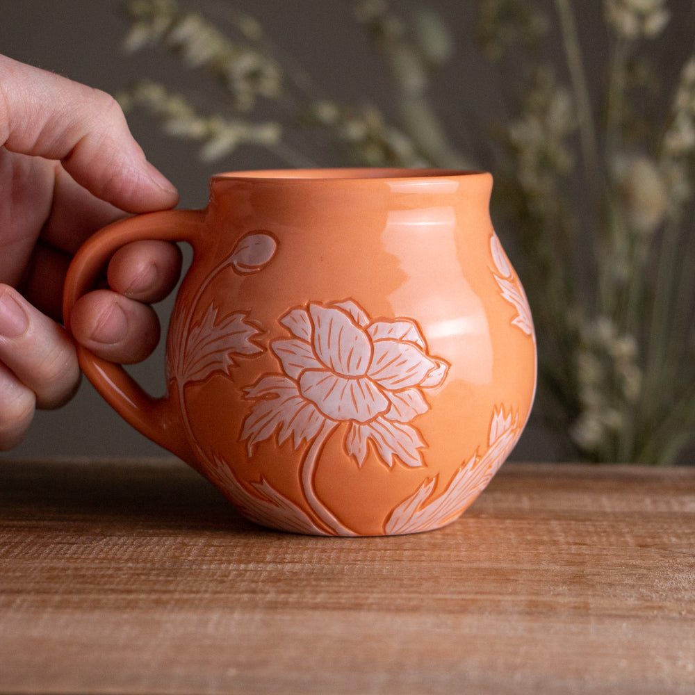 Peach Sgraffito Anemone Mug [15oz]