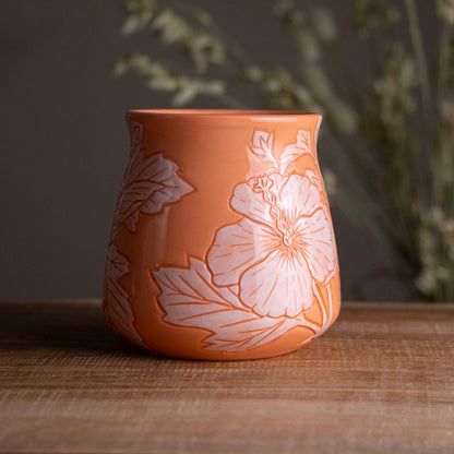 Peach Sgraffito Hibiscus Mug [14oz]