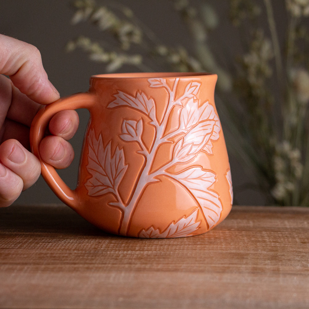 Peach Sgraffito Hibiscus Mug [14oz]