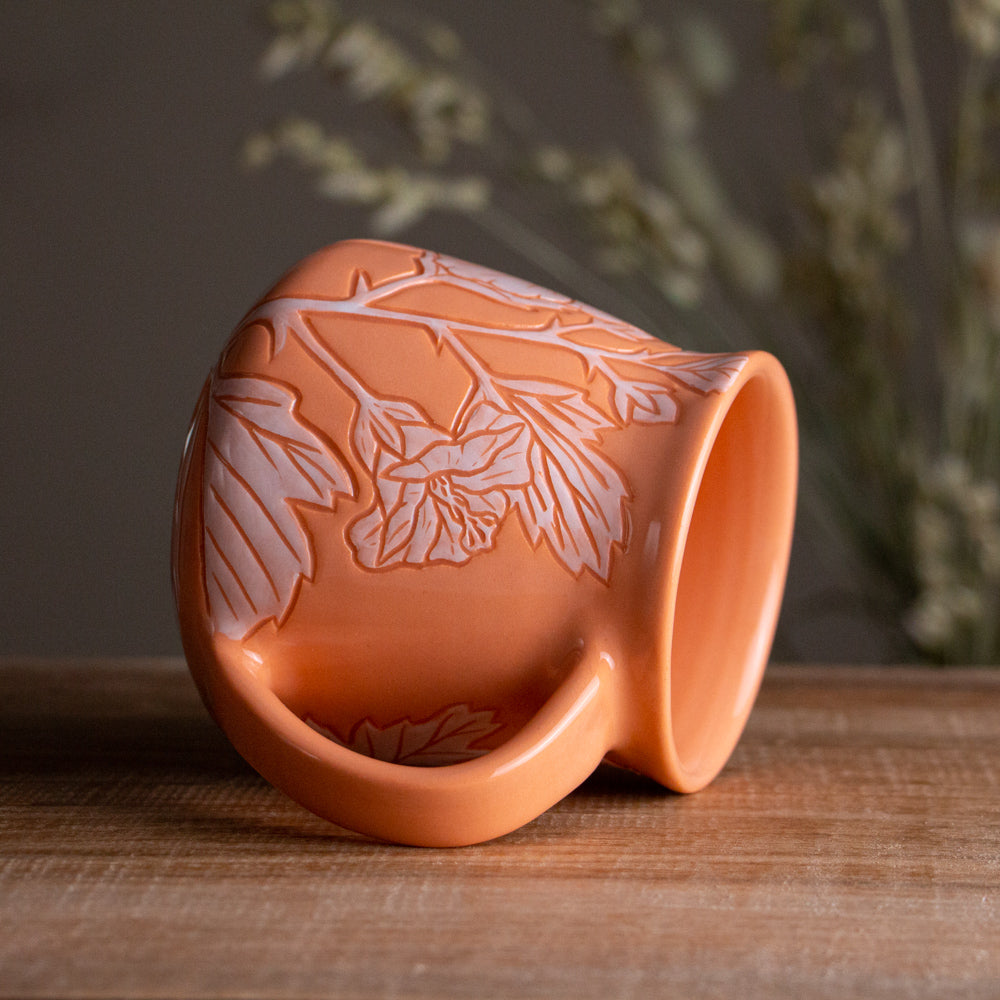 Peach Sgraffito Hibiscus Mug [14oz]