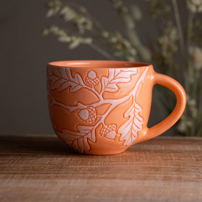 Peach Sgraffito Oak Branch Mug [14oz]