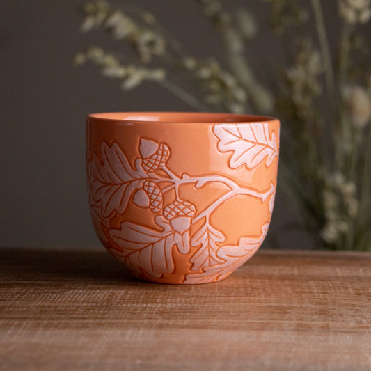Peach Sgraffito Oak Branch Mug [14oz]
