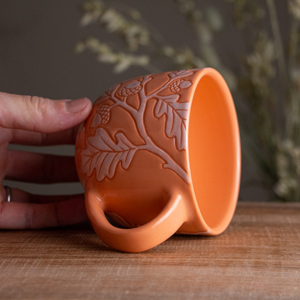 Peach Sgraffito Oak Branch Mug [14oz]