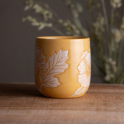 Yellow Sgraffito Hibiscus Mug [12oz]