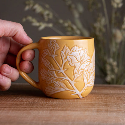 Yellow Sgraffito Hibiscus Mug [12oz]