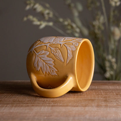 Yellow Sgraffito Hibiscus Mug [12oz]