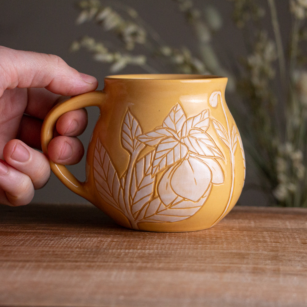 Yellow Sgraffito Hellebore Mug [15oz]