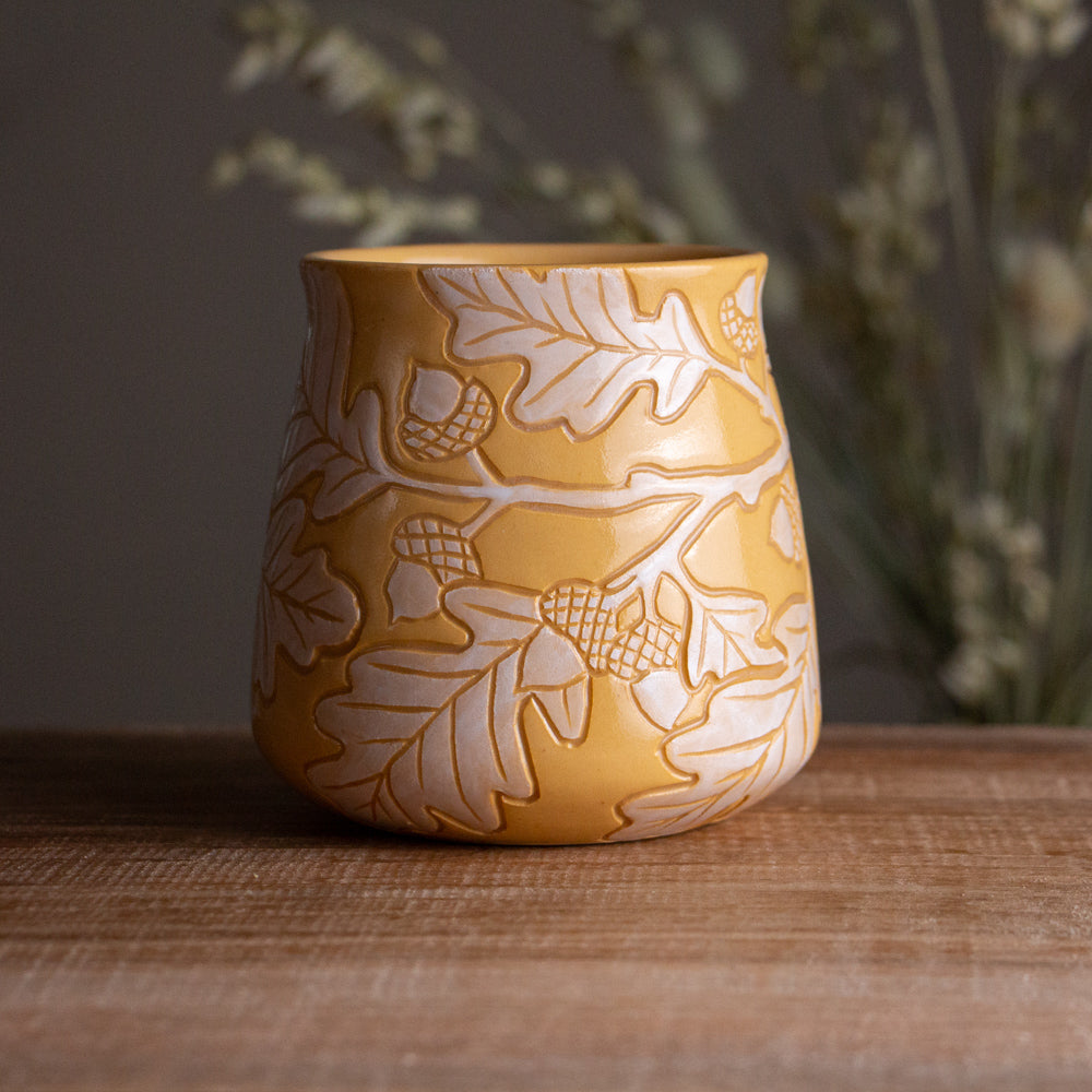 Yellow Sgraffito Oak Branch Mug #1 [16oz]