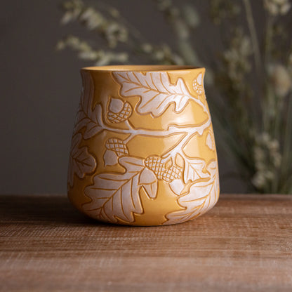 Yellow Sgraffito Oak Branch Mug #1 [16oz]